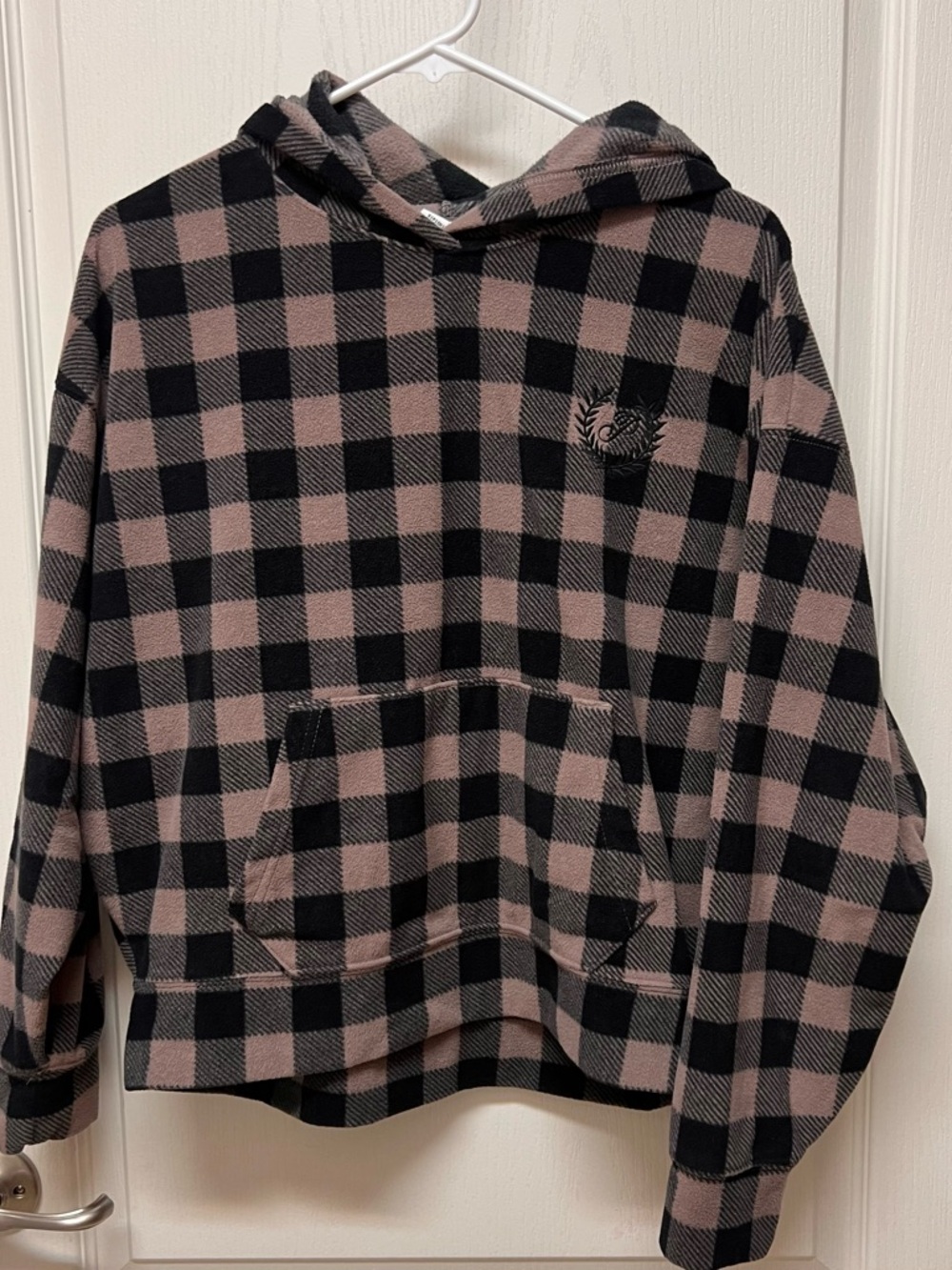 PINK Victoria's Secret Plaid Hooded Pullover in Black and Mauve
